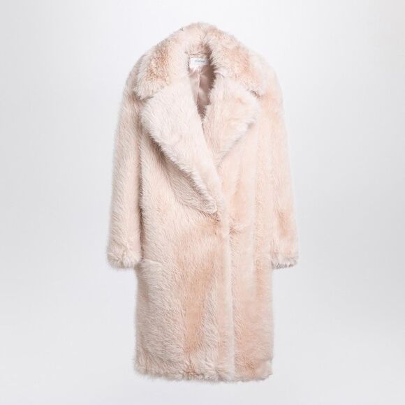 Light Pink Faux Fur Single-Breasted Jacket for Women